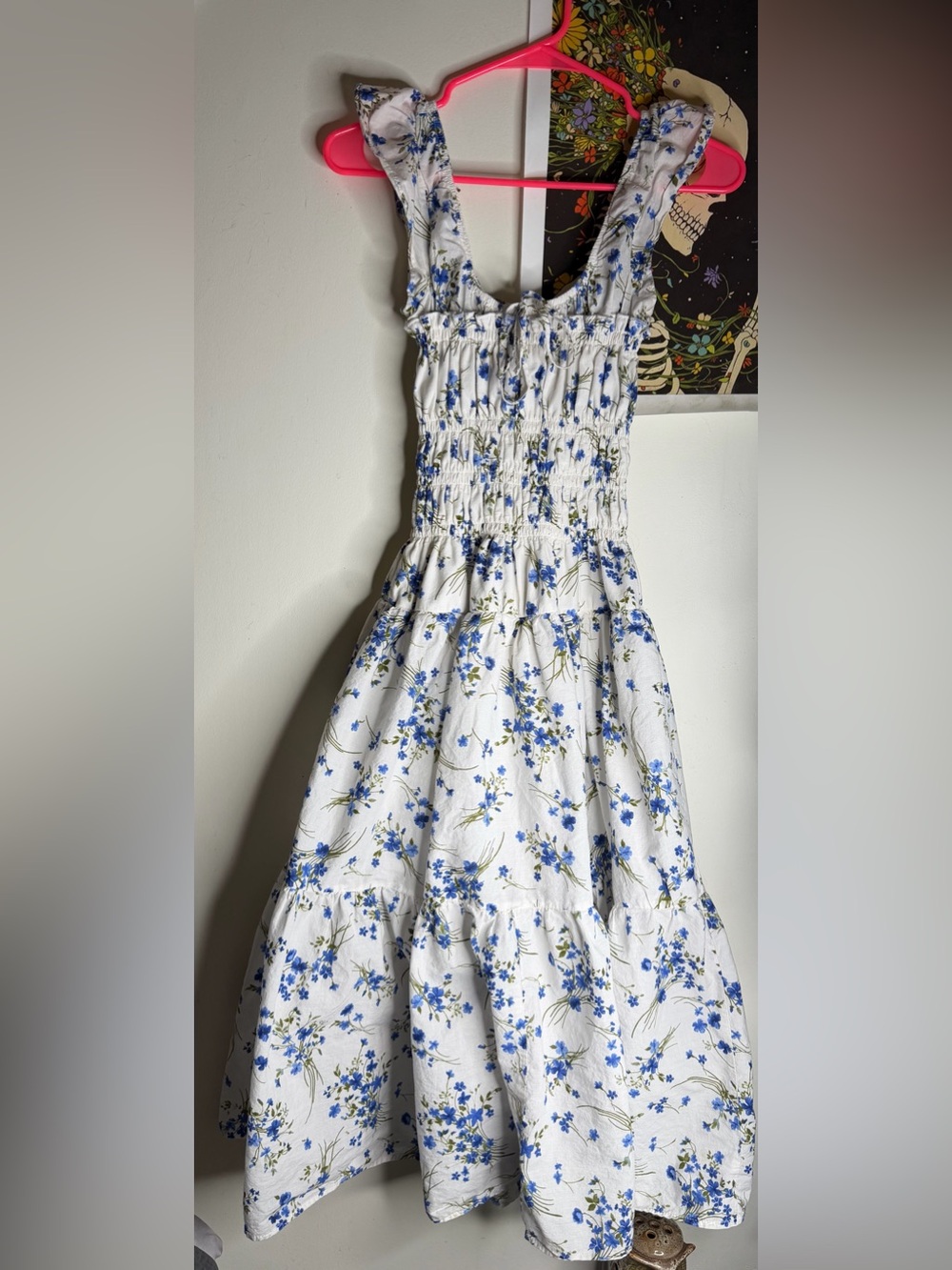 Francesca's Collections White Dress with Blue Floral Print